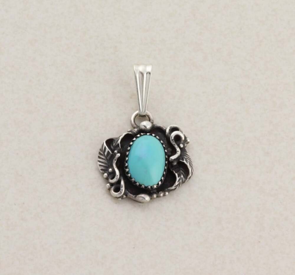 Sterling Silver Turquoise Pendant 1 1/4" x 3/4" inch